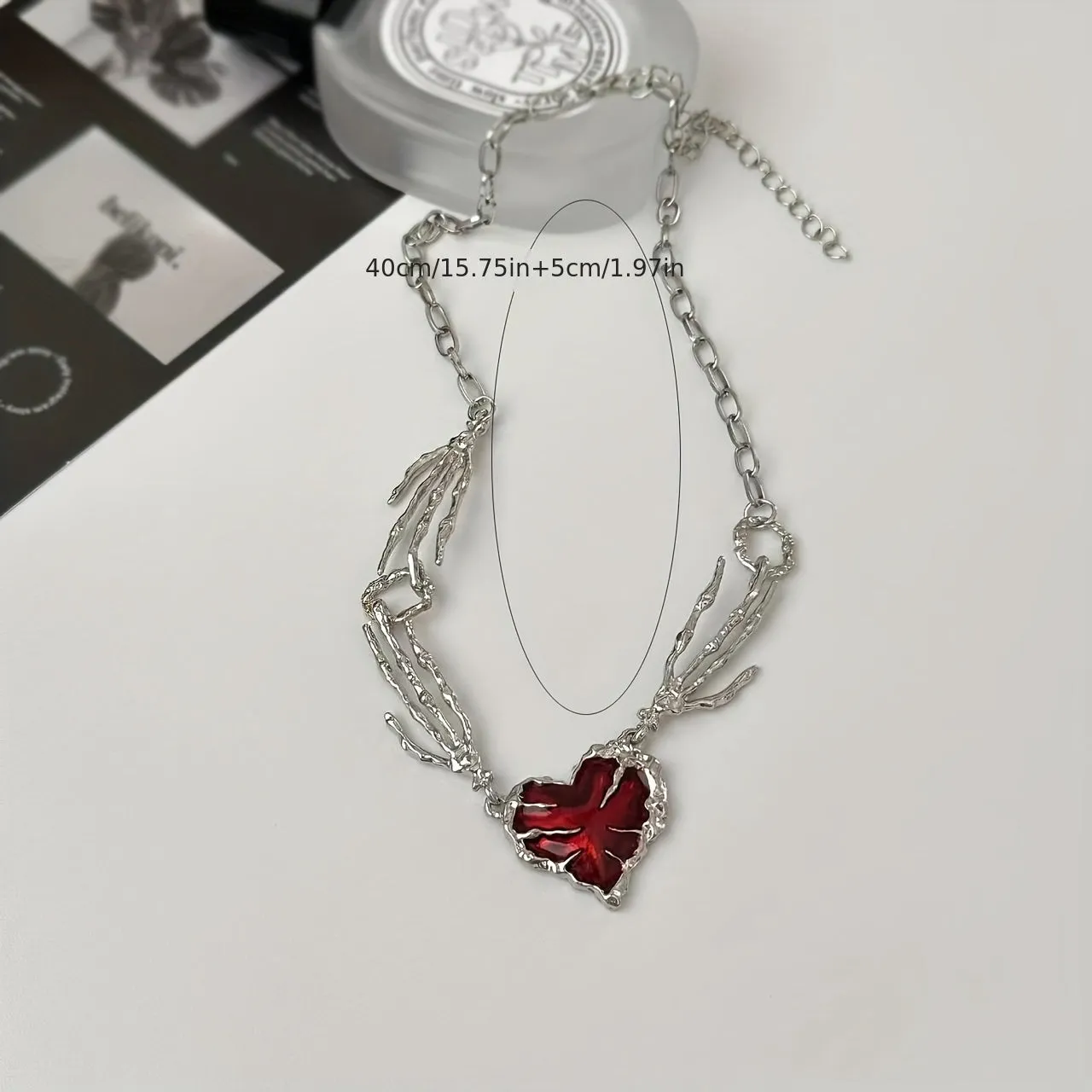 Punk Personality Dark Red Love Pendant Ghost Claw Niche Design Necklace