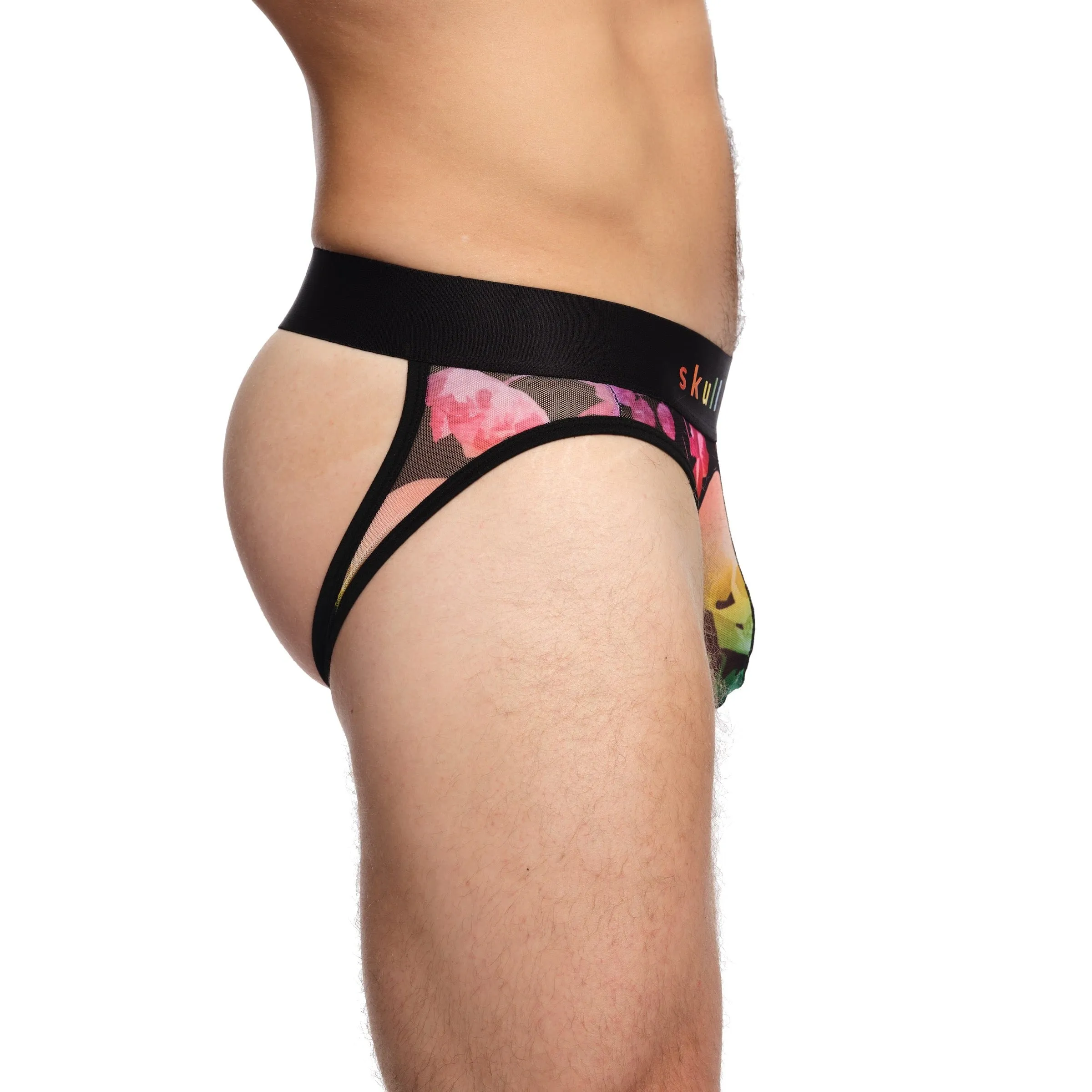 Rainbow Dutch Floral Mesh Y Jock Black