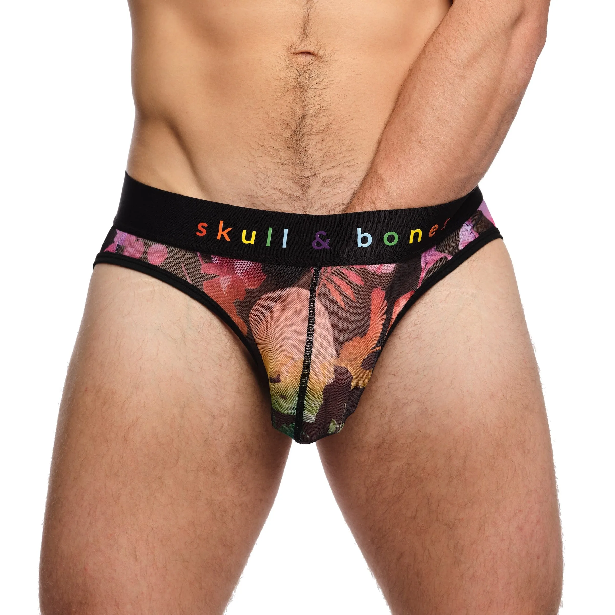 Rainbow Dutch Floral Mesh Y Jock Black