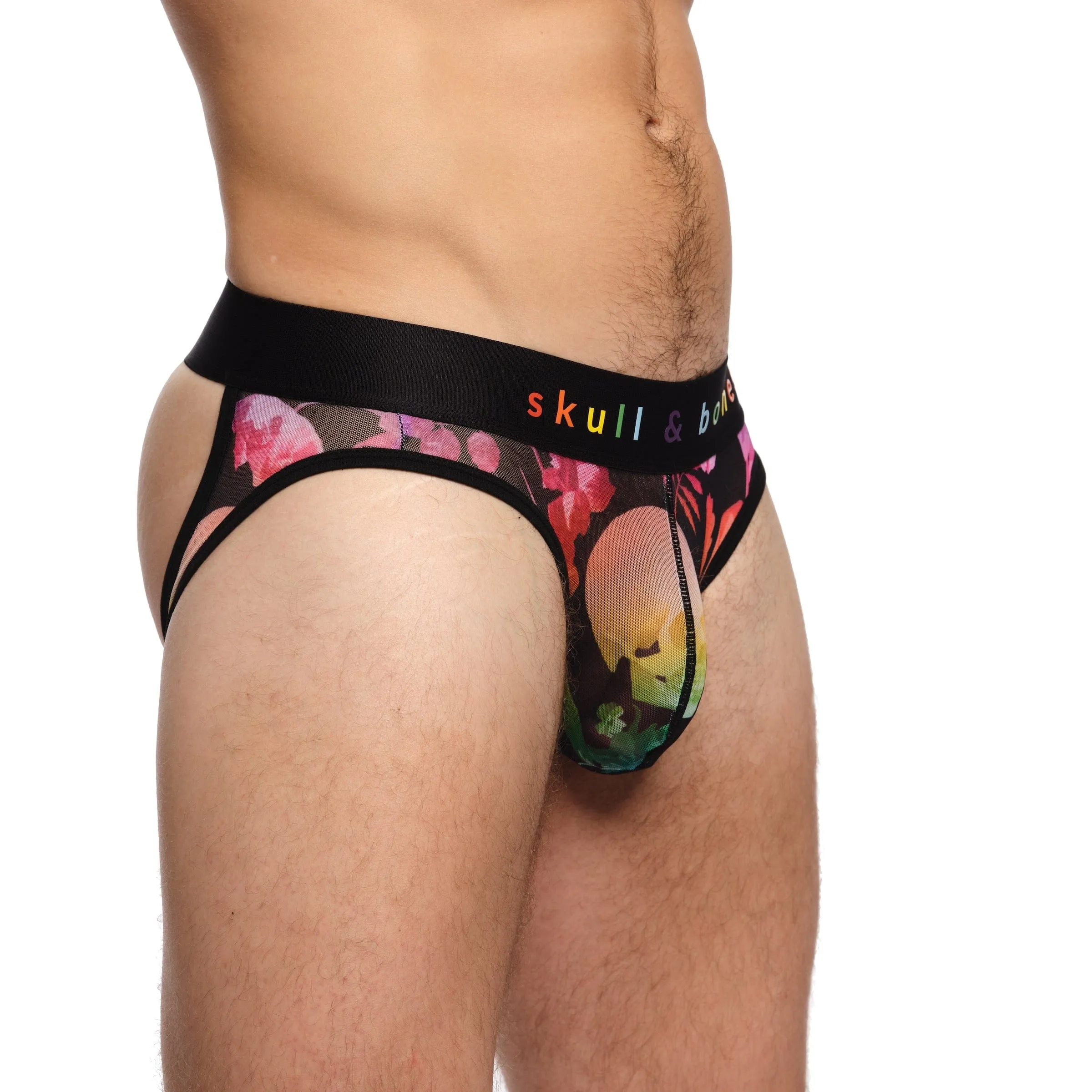 Rainbow Dutch Floral Mesh Y Jock Black