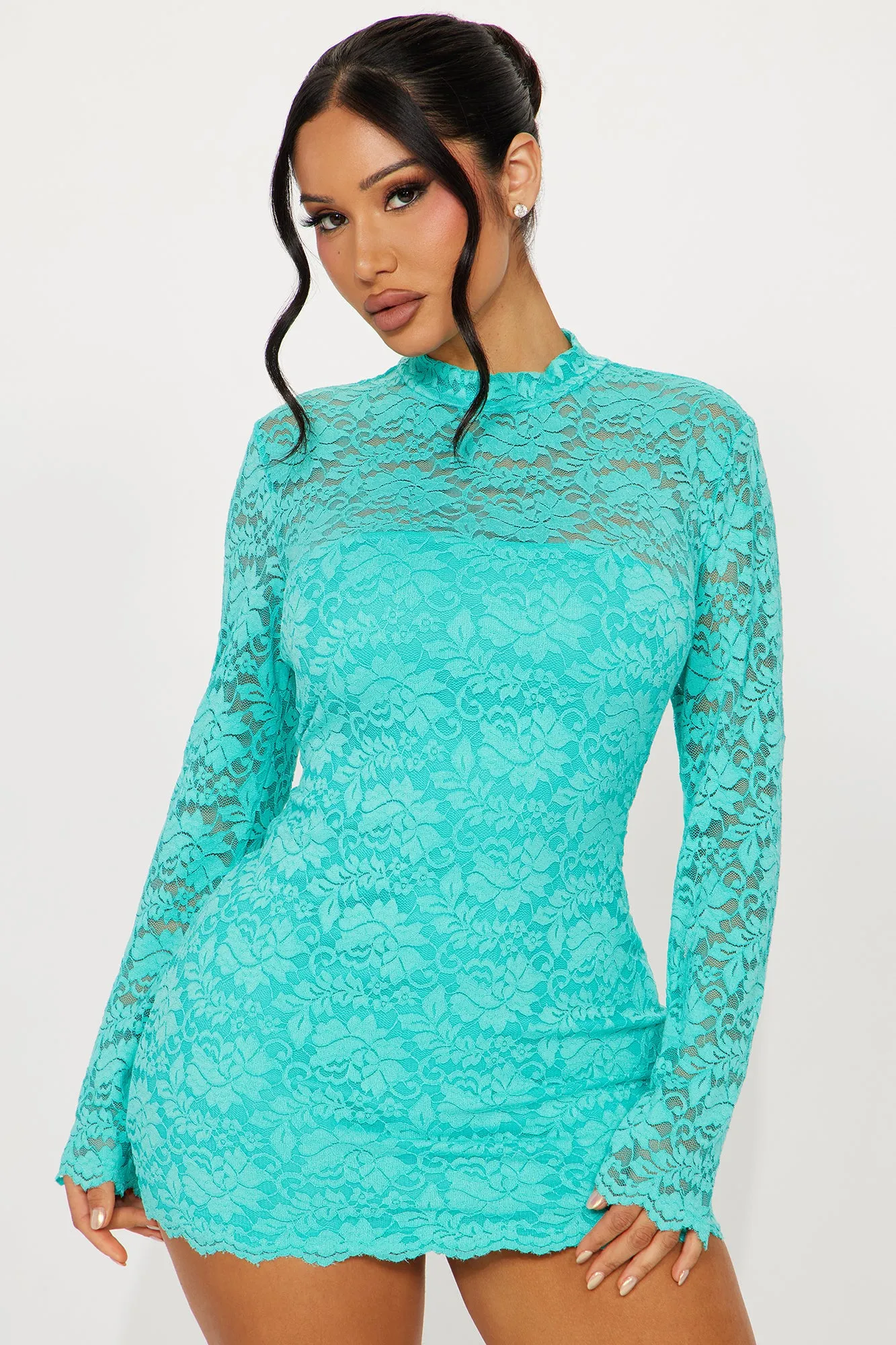 Riviera Lace Mini Dress - Aqua