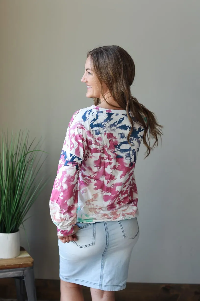 Rose Multi Tie Dye Long Sleeve Top • L/XL