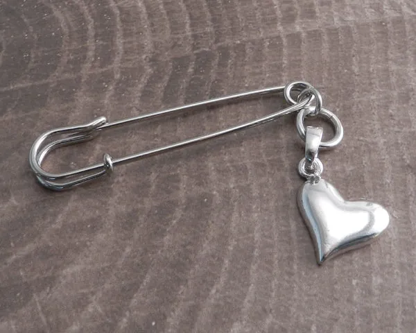 Safety Pin Smooth Heart Pendant