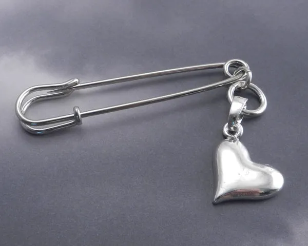 Safety Pin Smooth Heart Pendant