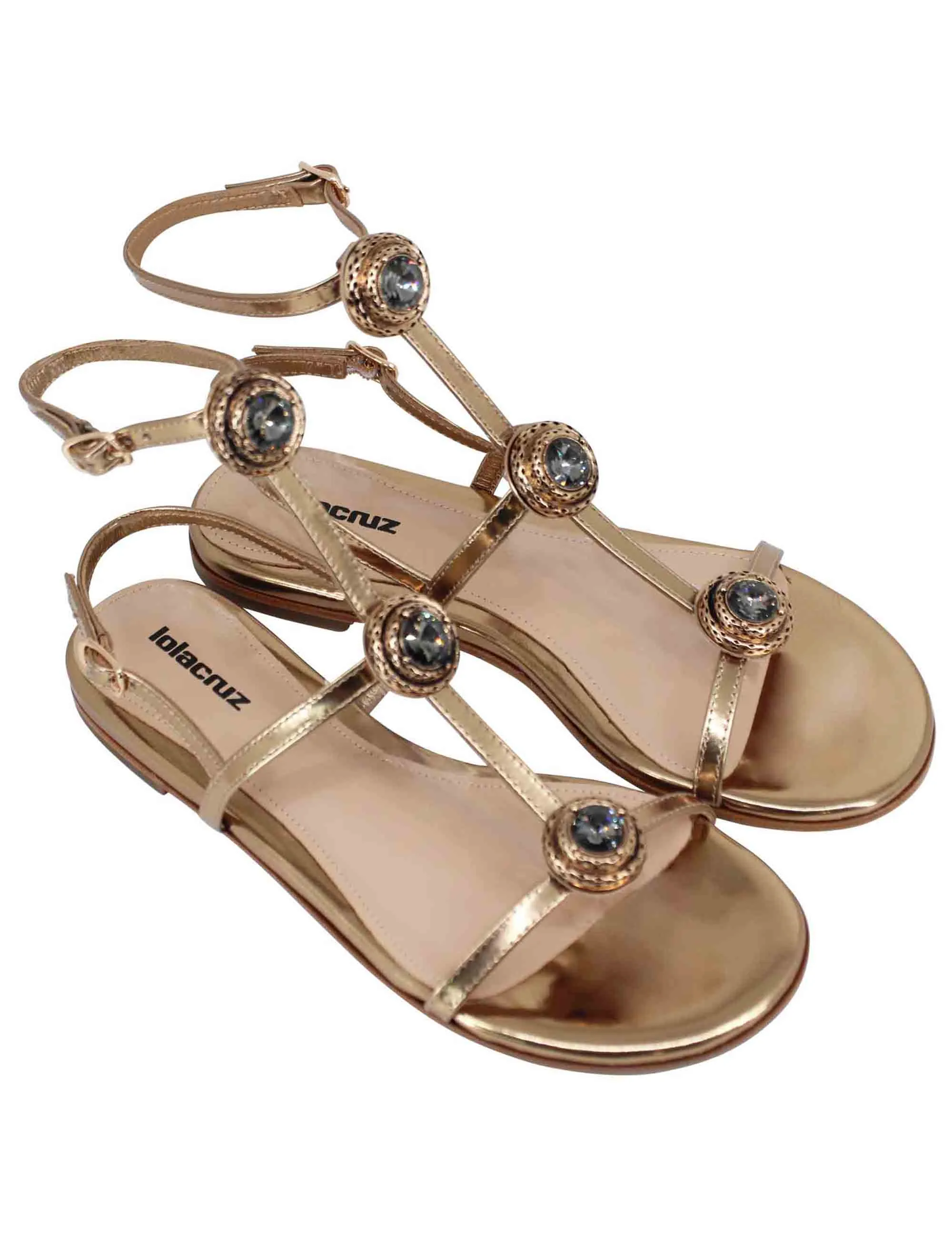 Sandali flat slingback donna in pelle bronzo con borchie e punta quadra Lya