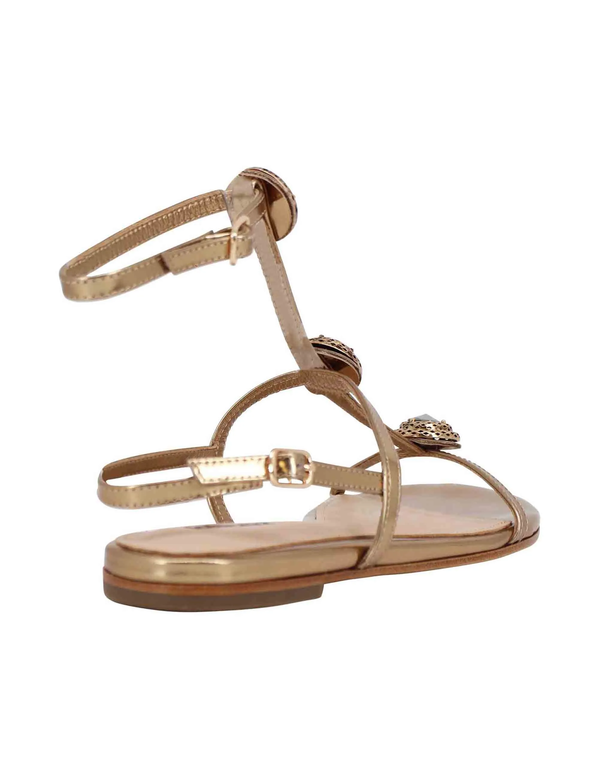 Sandali flat slingback donna in pelle bronzo con borchie e punta quadra Lya