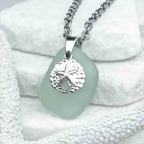 Seafoam Sea Glass Pendant with Sterling Silver Sand Dollar Charm | #1723