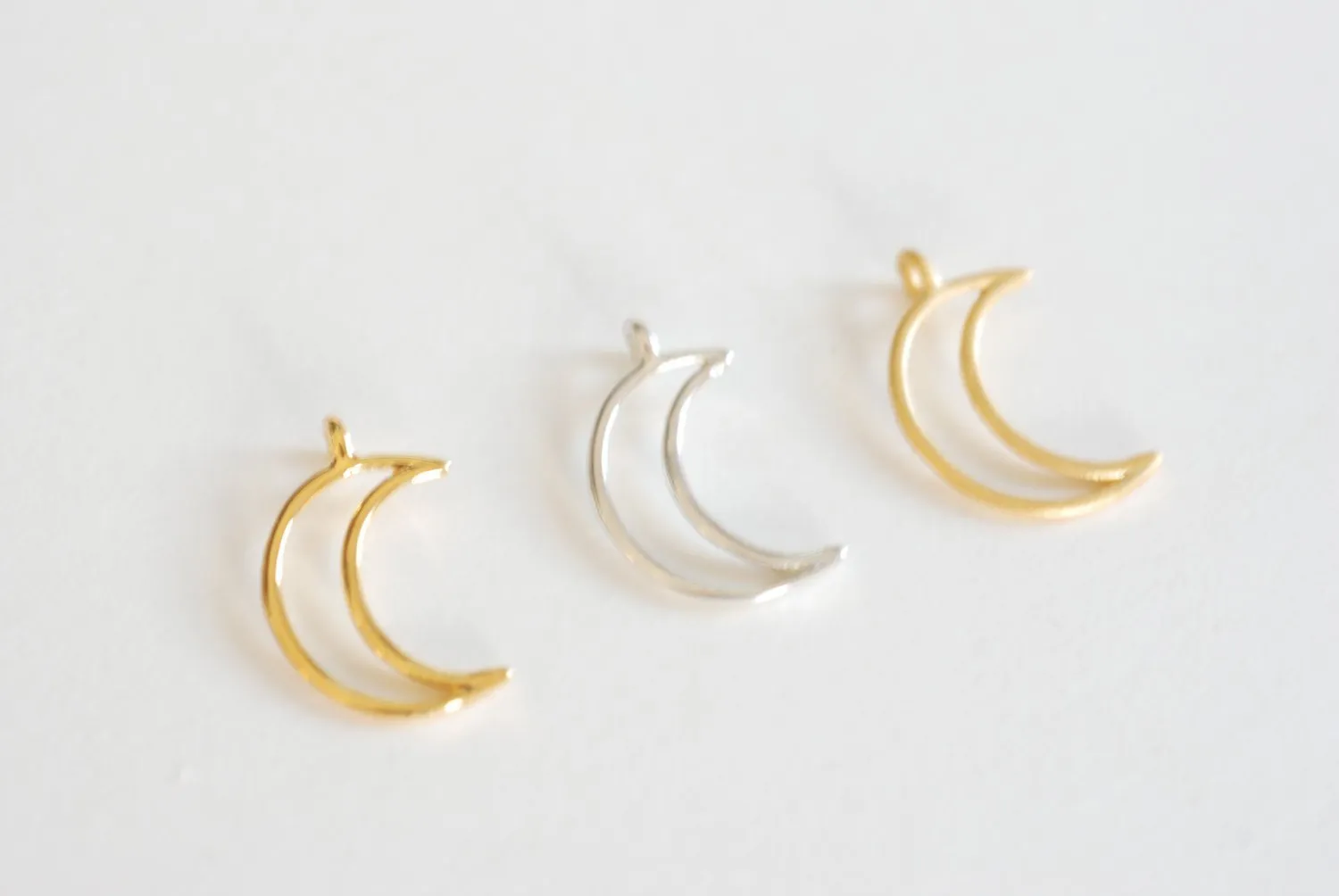 Shiny Vermeil Wholesale Gold Open Crescent Moon Charm- 18k gold plated over Sterling Silver Moon Charm,Gold Half Moon Charm,Gold Moon Charm, 52