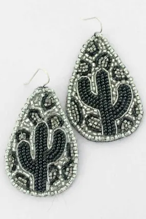 Silver leopard beaded cactus earrings