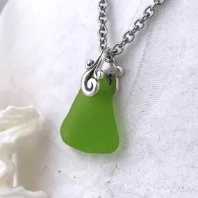 Soda Bottle Lime Green Ocean Waves Sea Glass Pendant | #1149