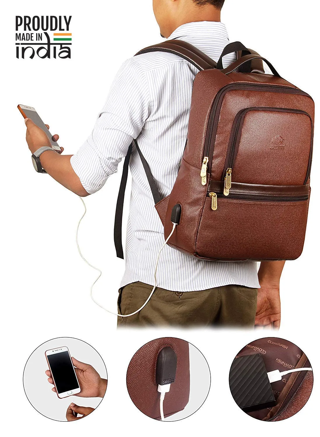 THE CLOWNFISH 25 Ltrs Brown Laptop Backpack (TCFBPFL-R156BR3)