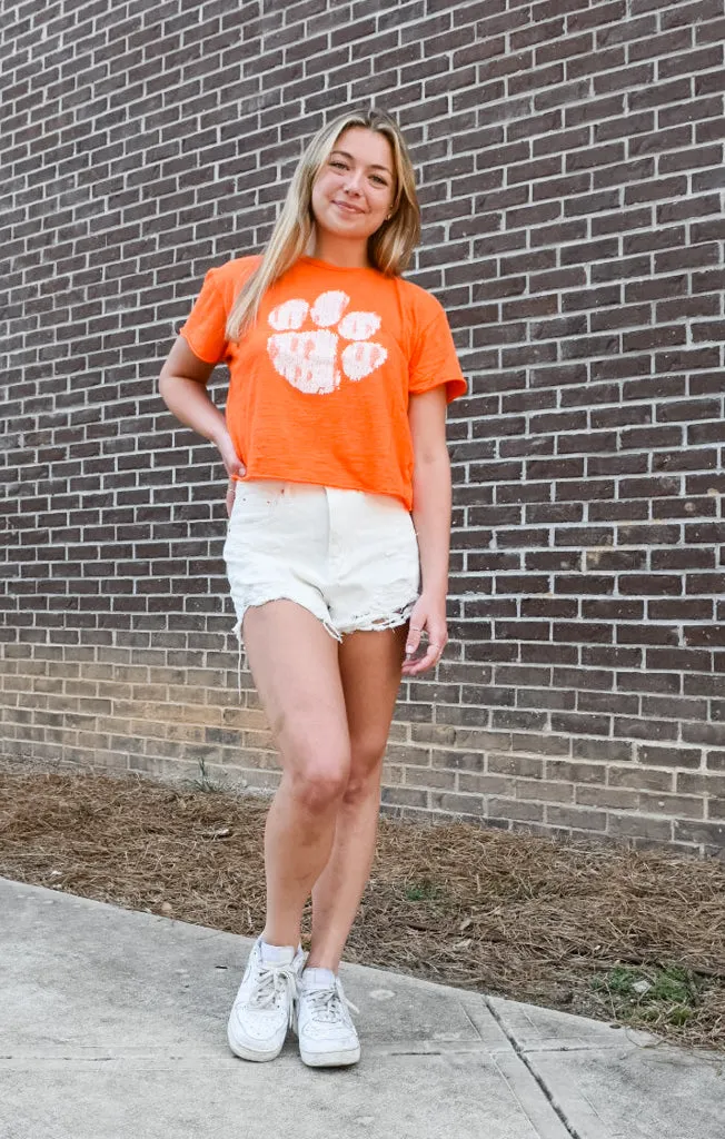 The Erin Clemson Classic Paw Print Cropped Tee