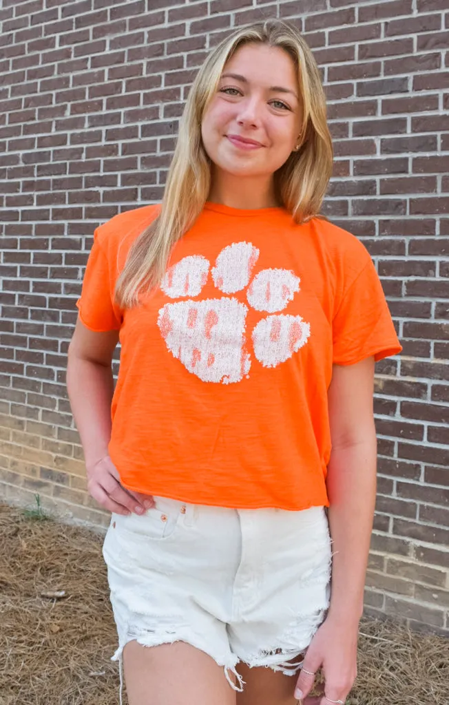 The Erin Clemson Classic Paw Print Cropped Tee