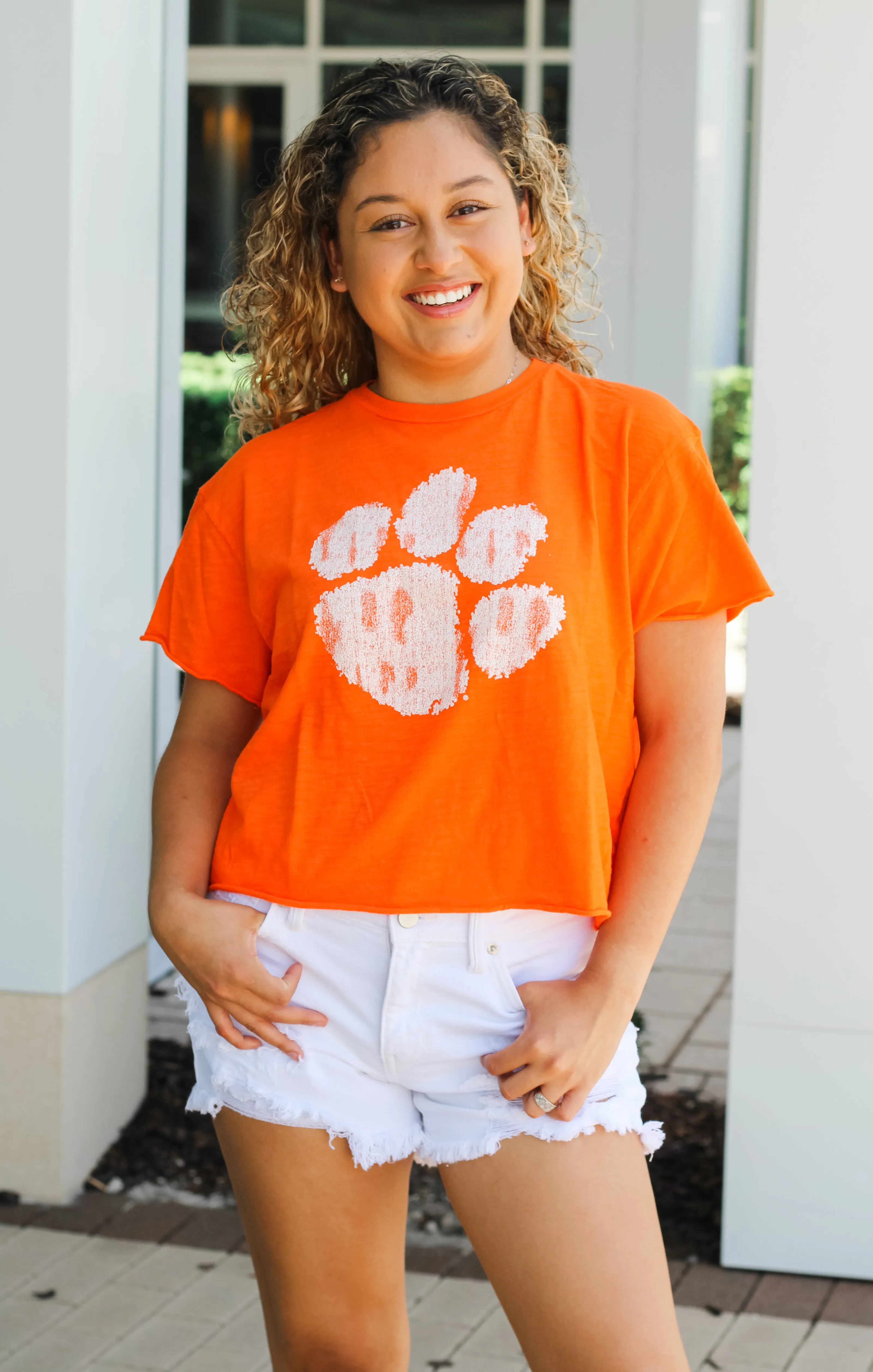 The Erin Clemson Classic Paw Print Cropped Tee