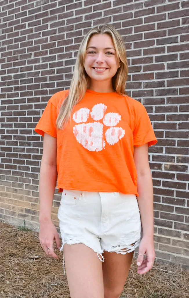 The Erin Clemson Classic Paw Print Cropped Tee