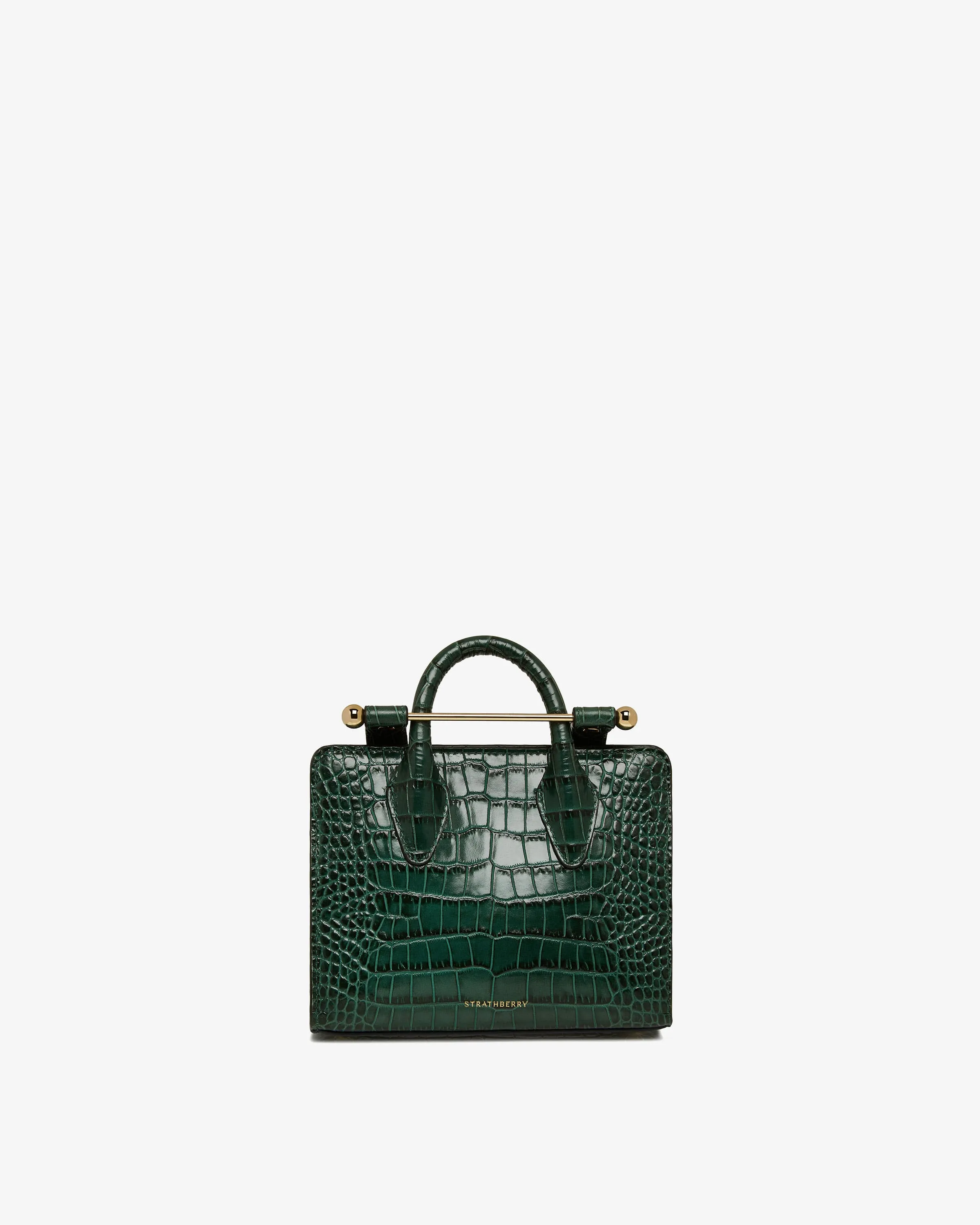 The Strathberry Nano Tote - Croc-Embossed Leather Bottle Green