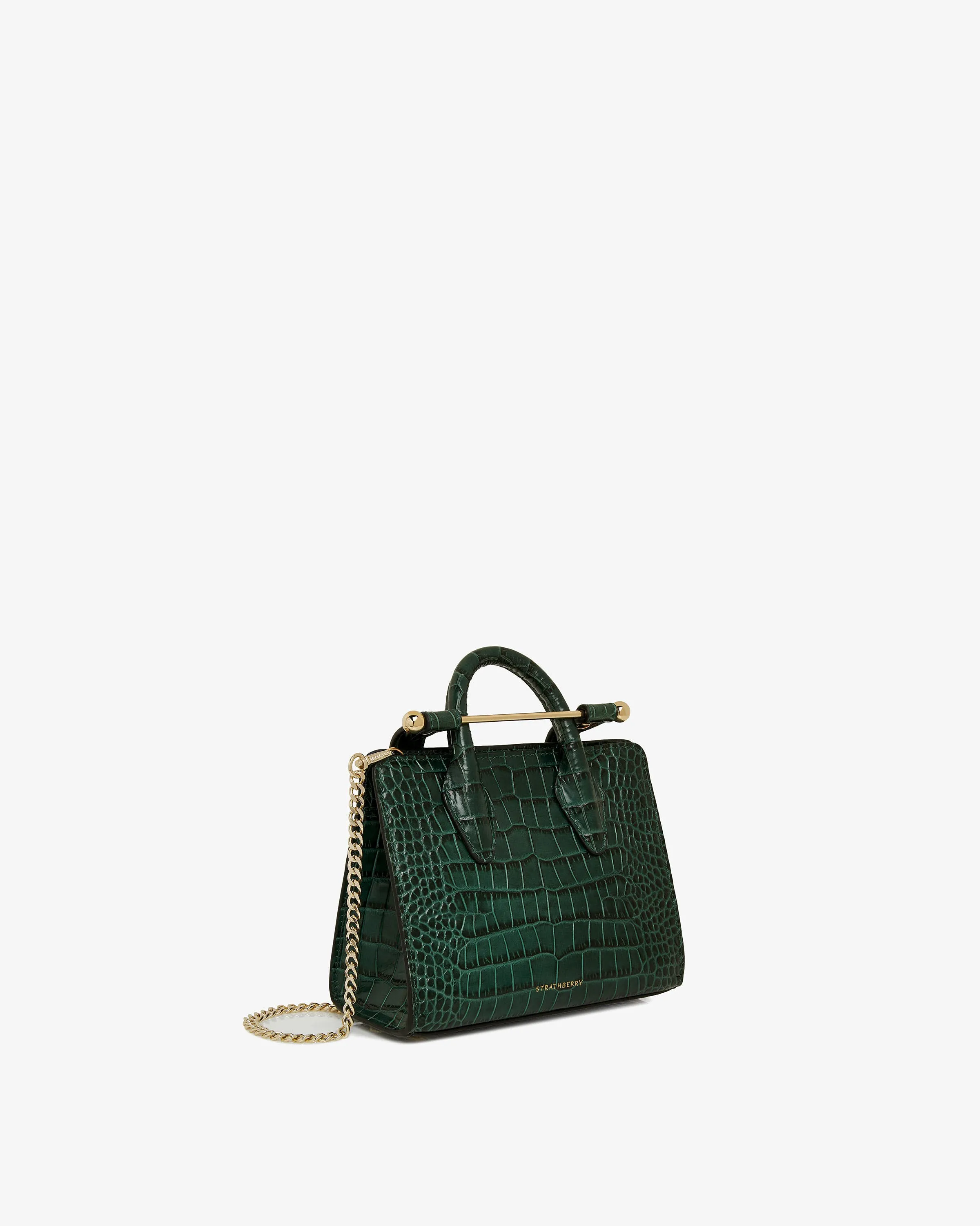 The Strathberry Nano Tote - Croc-Embossed Leather Bottle Green