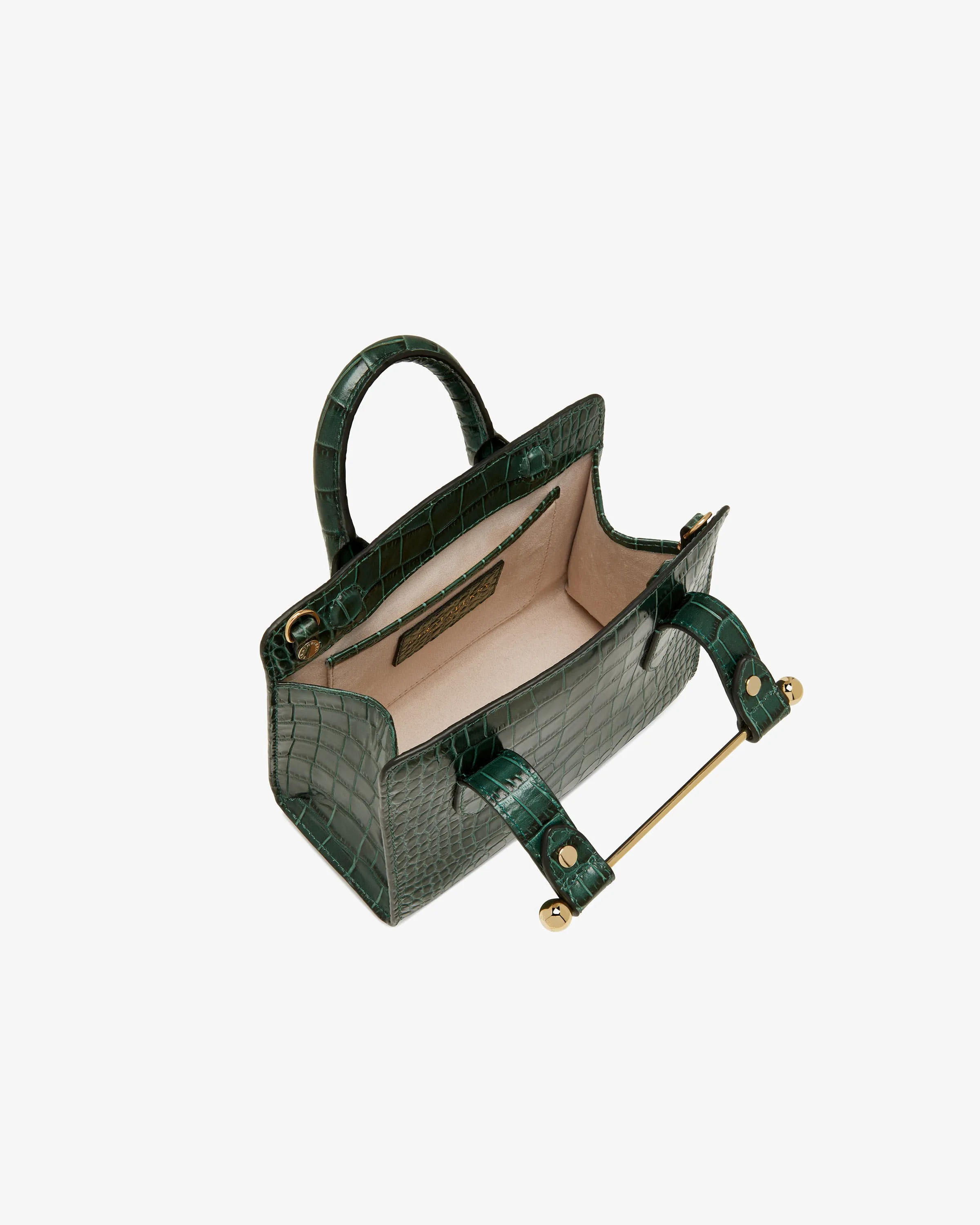 The Strathberry Nano Tote - Croc-Embossed Leather Bottle Green