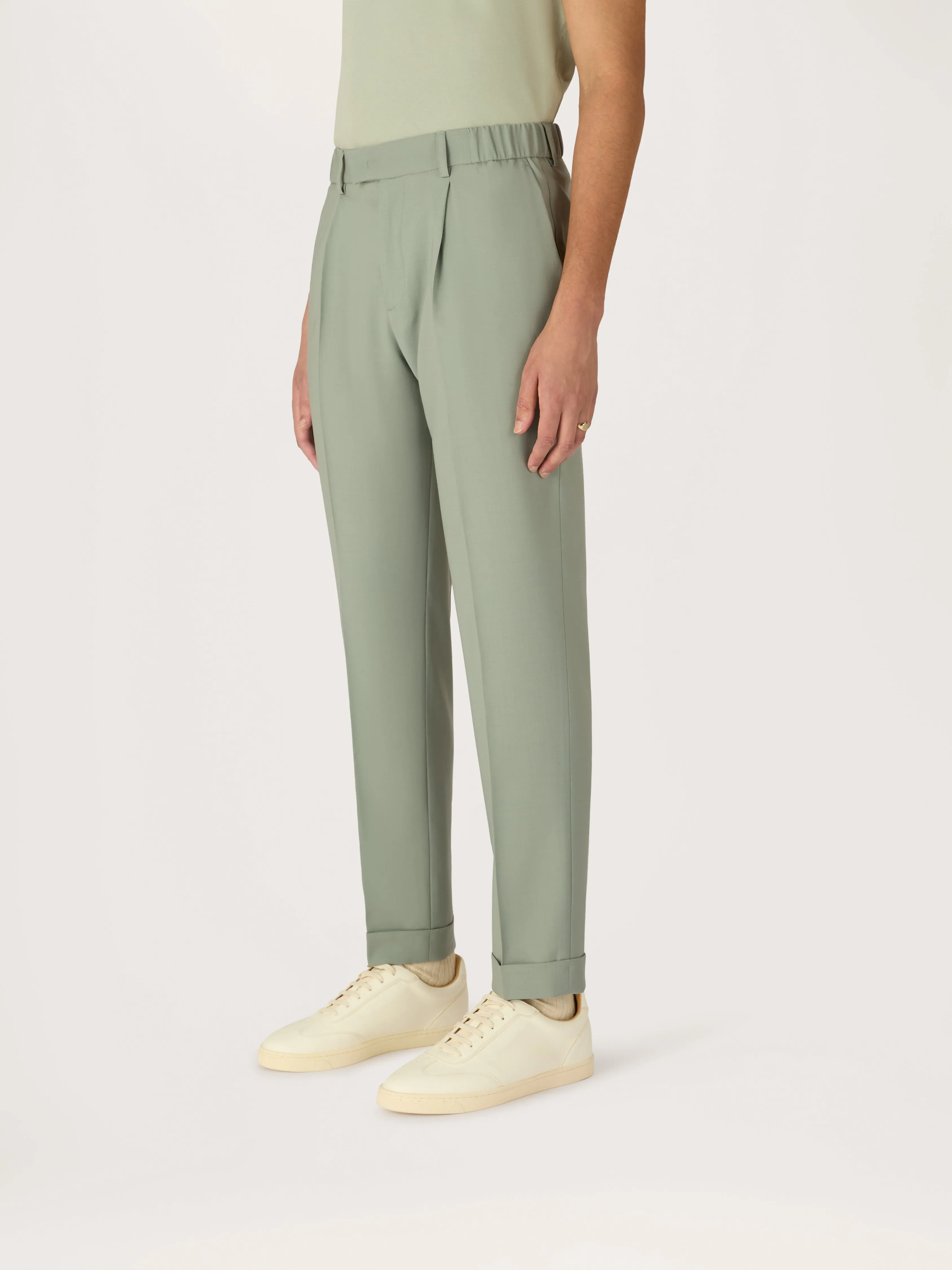 The Tropical Wool 24 Trouser Pleated || Sage | Tropical Wool |