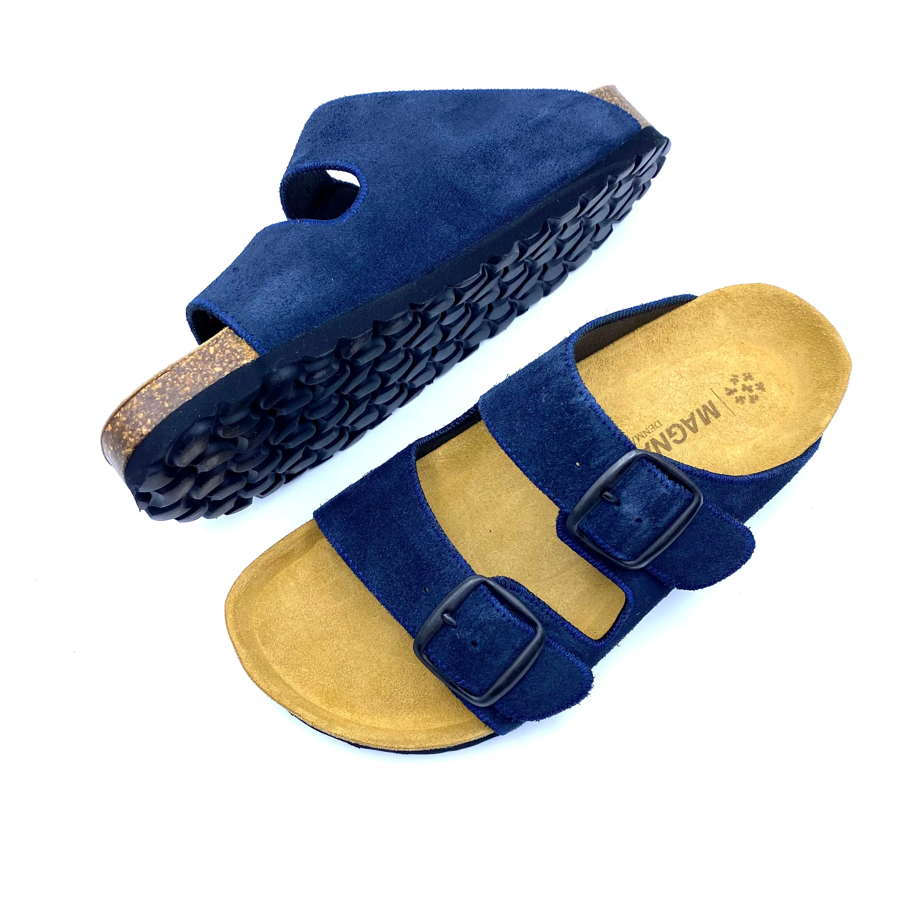 Thora 2-buckle Sandals | Premium Italian Suede Navy