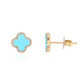 Turquoise Diamond Clover Stud Earrings