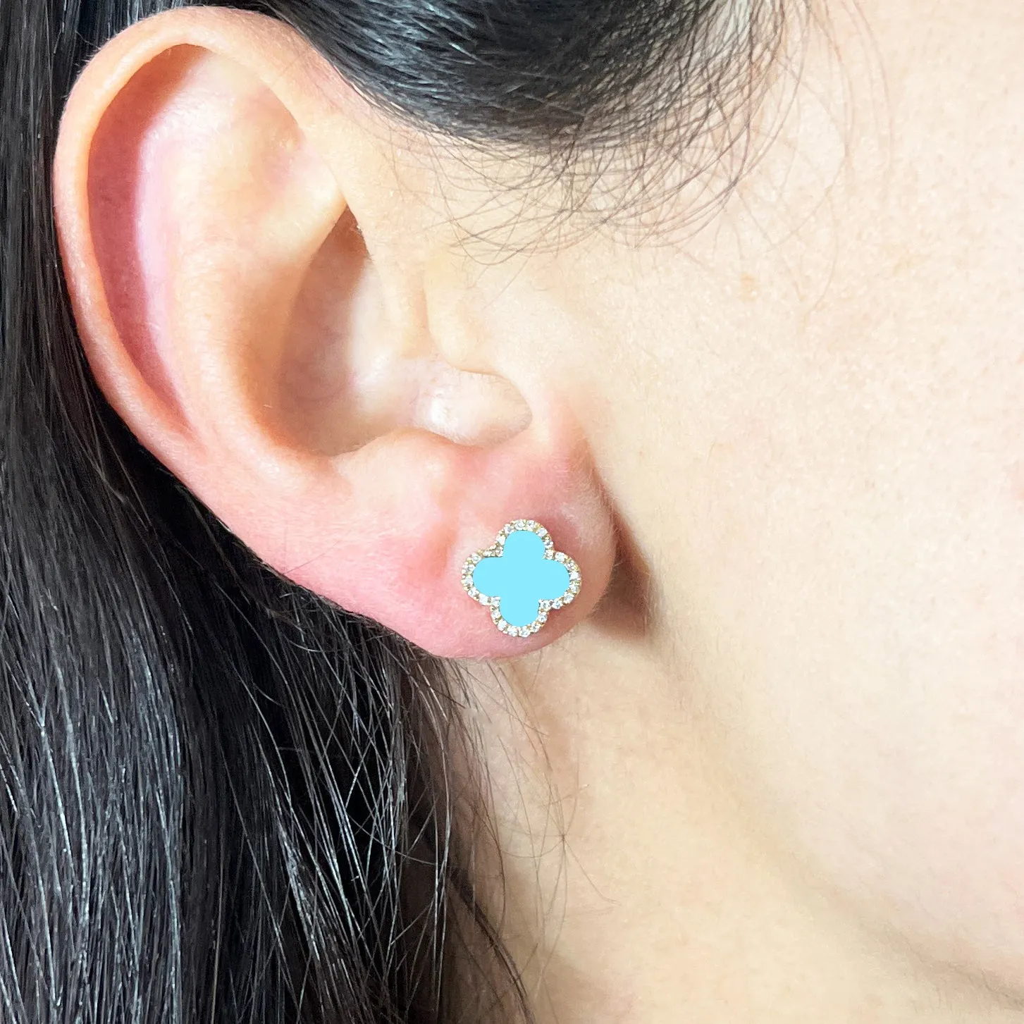 Turquoise Diamond Clover Stud Earrings