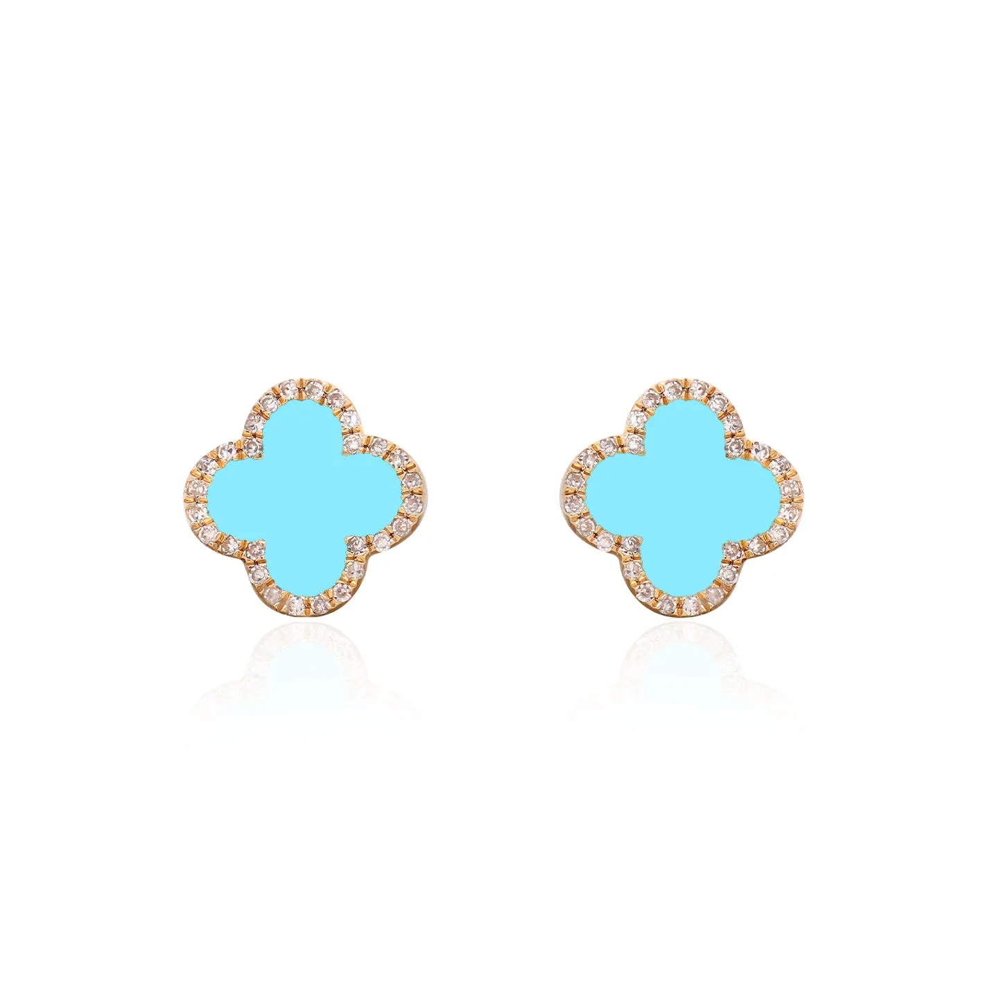 Turquoise Diamond Clover Stud Earrings