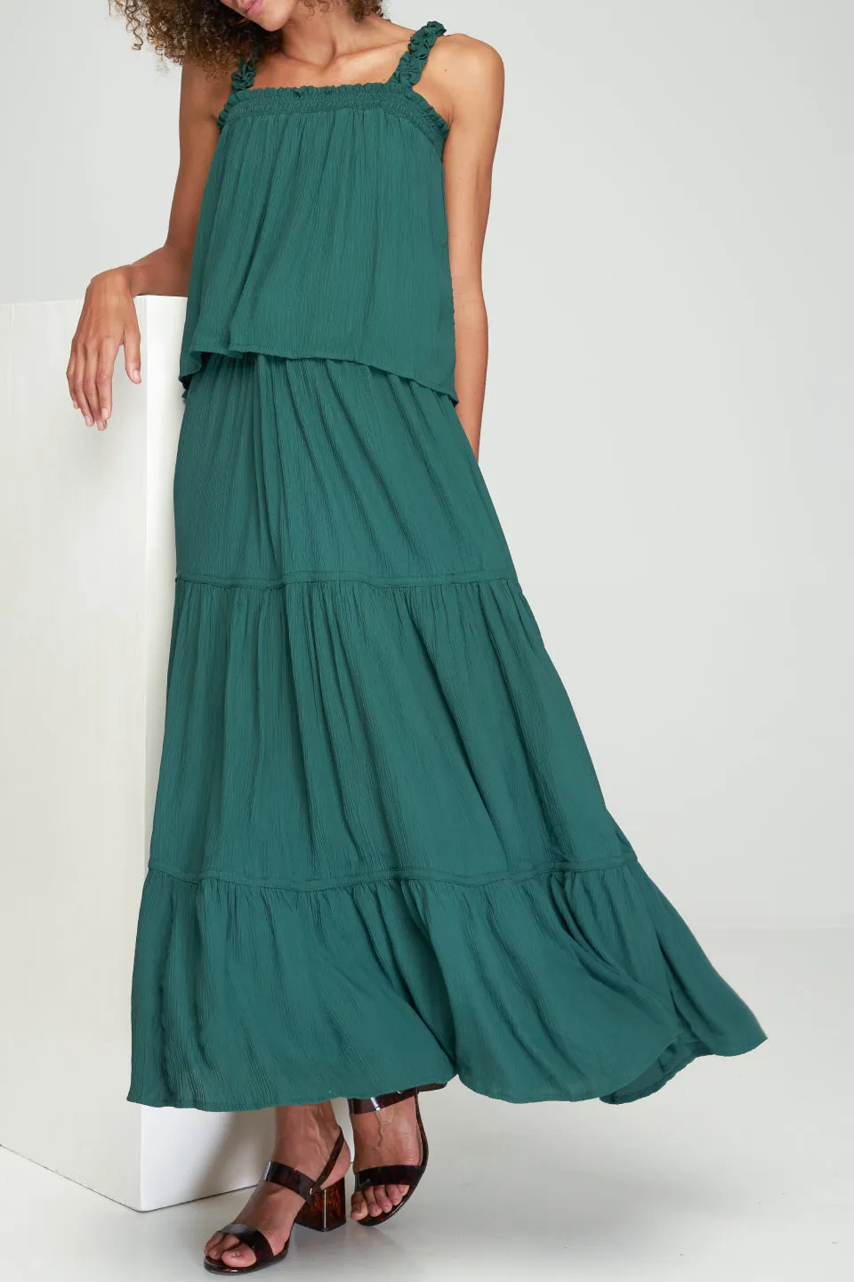 Victoria Basil Tiered Maxi Skirt