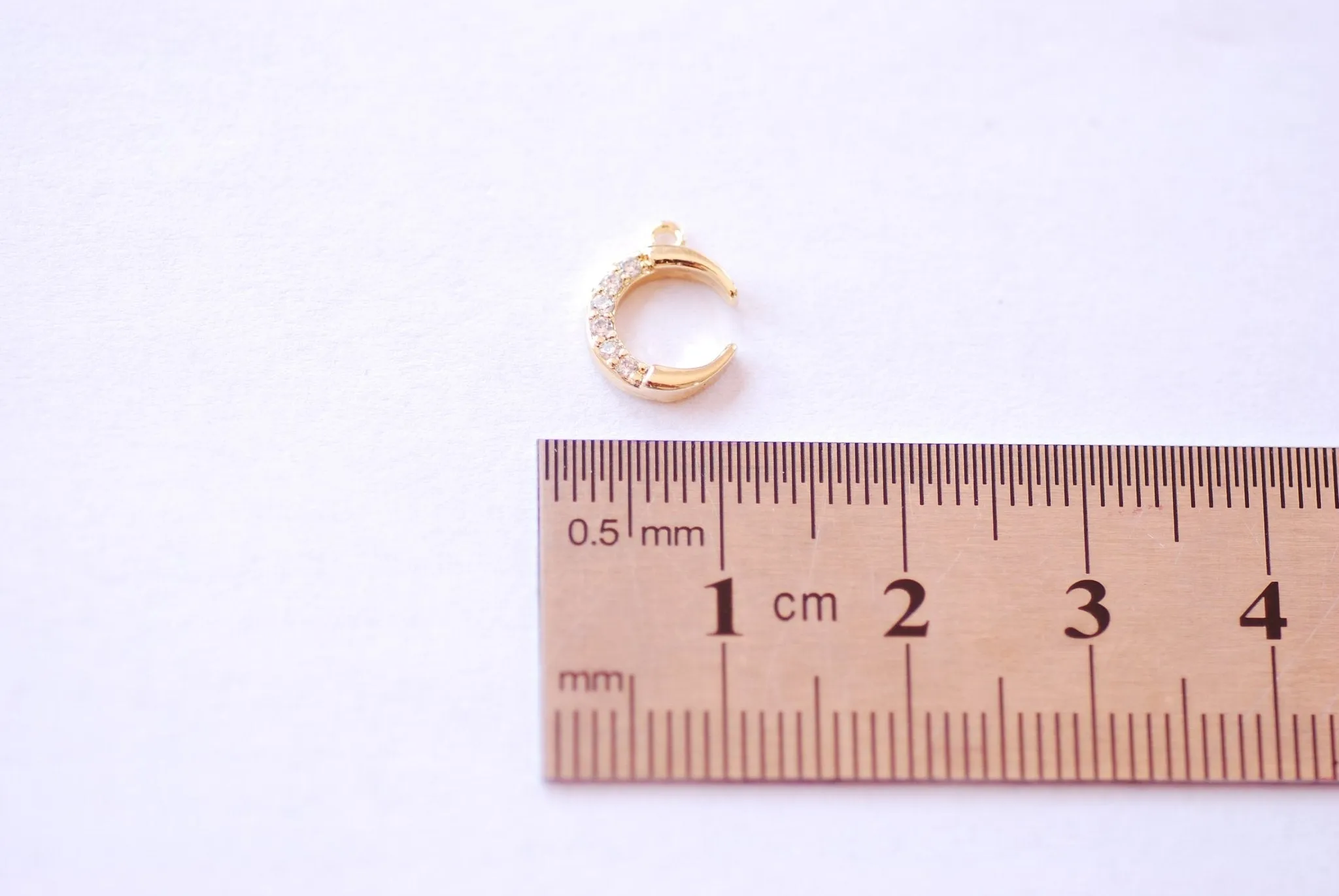 Wholesale Gold Cubic Zirconia Crescent Moon Charm - 16k Gold Plated Brass Micro Pave Half Moon Night Celestial B179