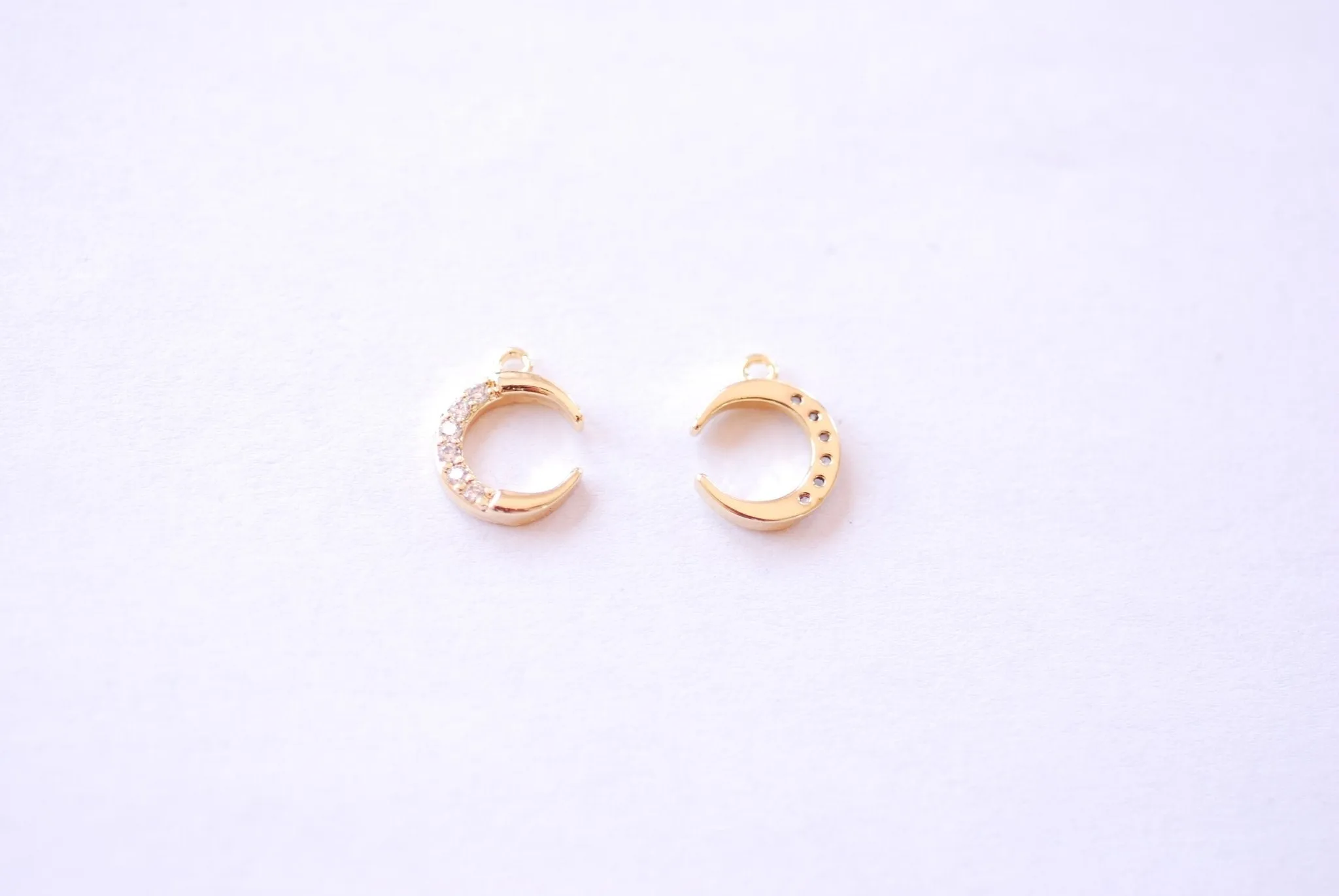 Wholesale Gold Cubic Zirconia Crescent Moon Charm - 16k Gold Plated Brass Micro Pave Half Moon Night Celestial B179