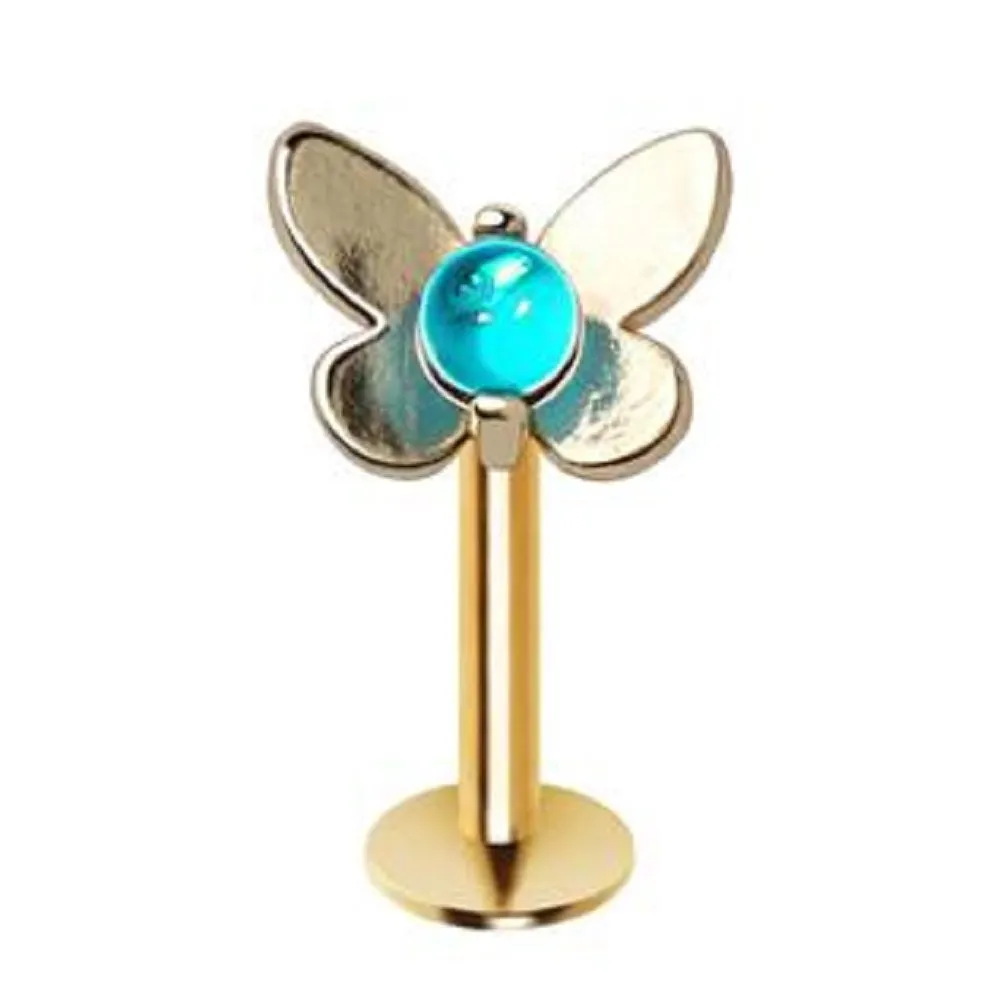 WildKlass Gold Plated Teal Blue Butterfly Labret