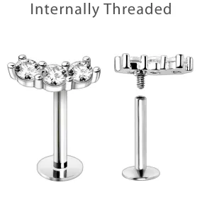 WILDKLASS Internally Threaded 316L Stainless Steel Curved Triple Prong Set CZ Labret