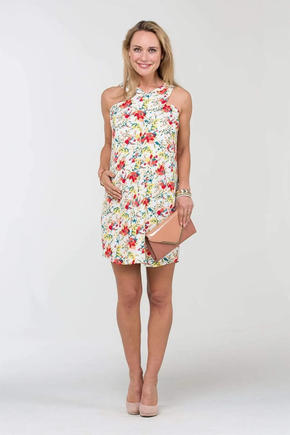 Woven Sleeveless Bobbie Overlapping Nursing Dress White Floral