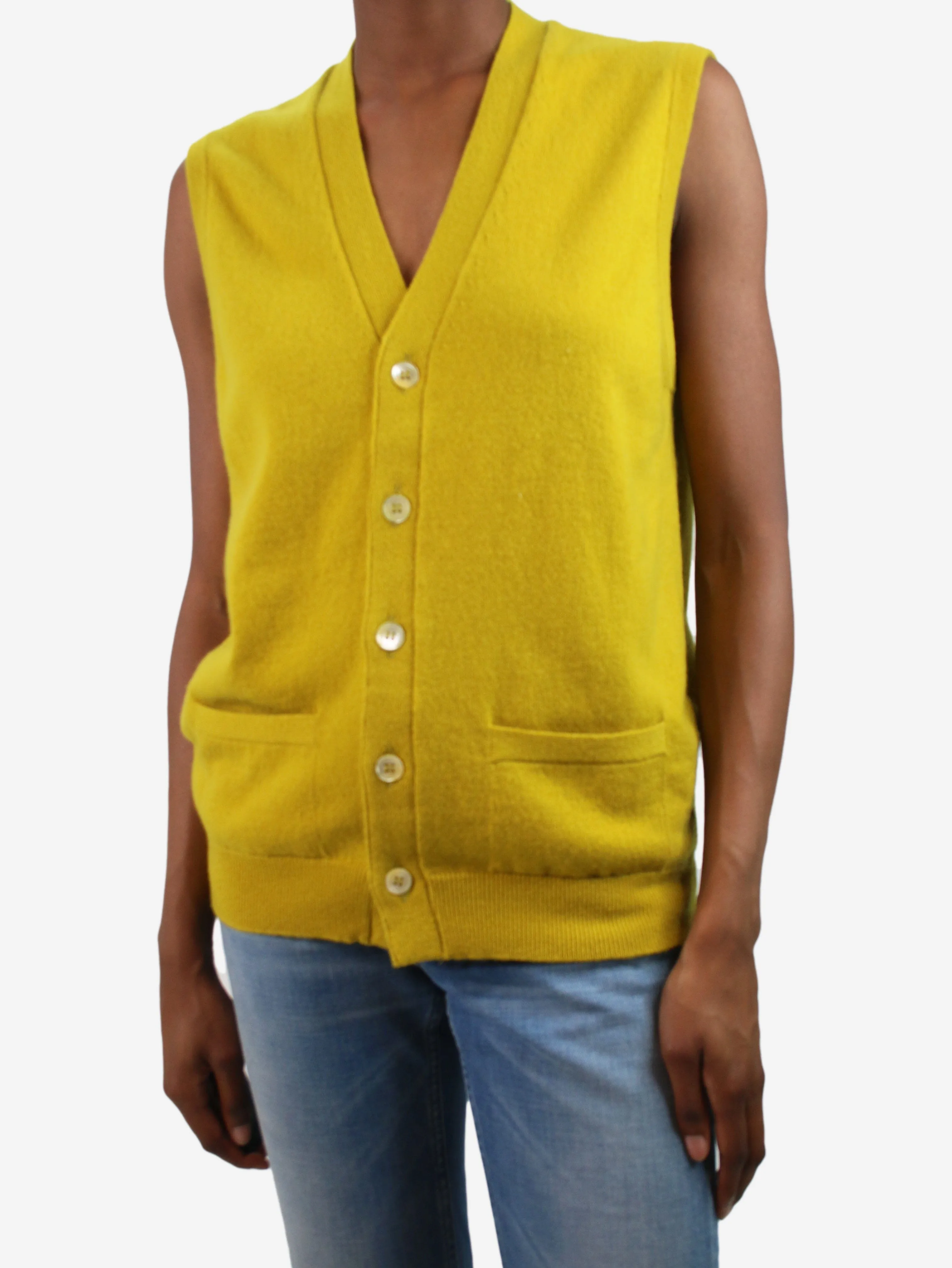 Yellow sleeveless pocket cardigan - size XS