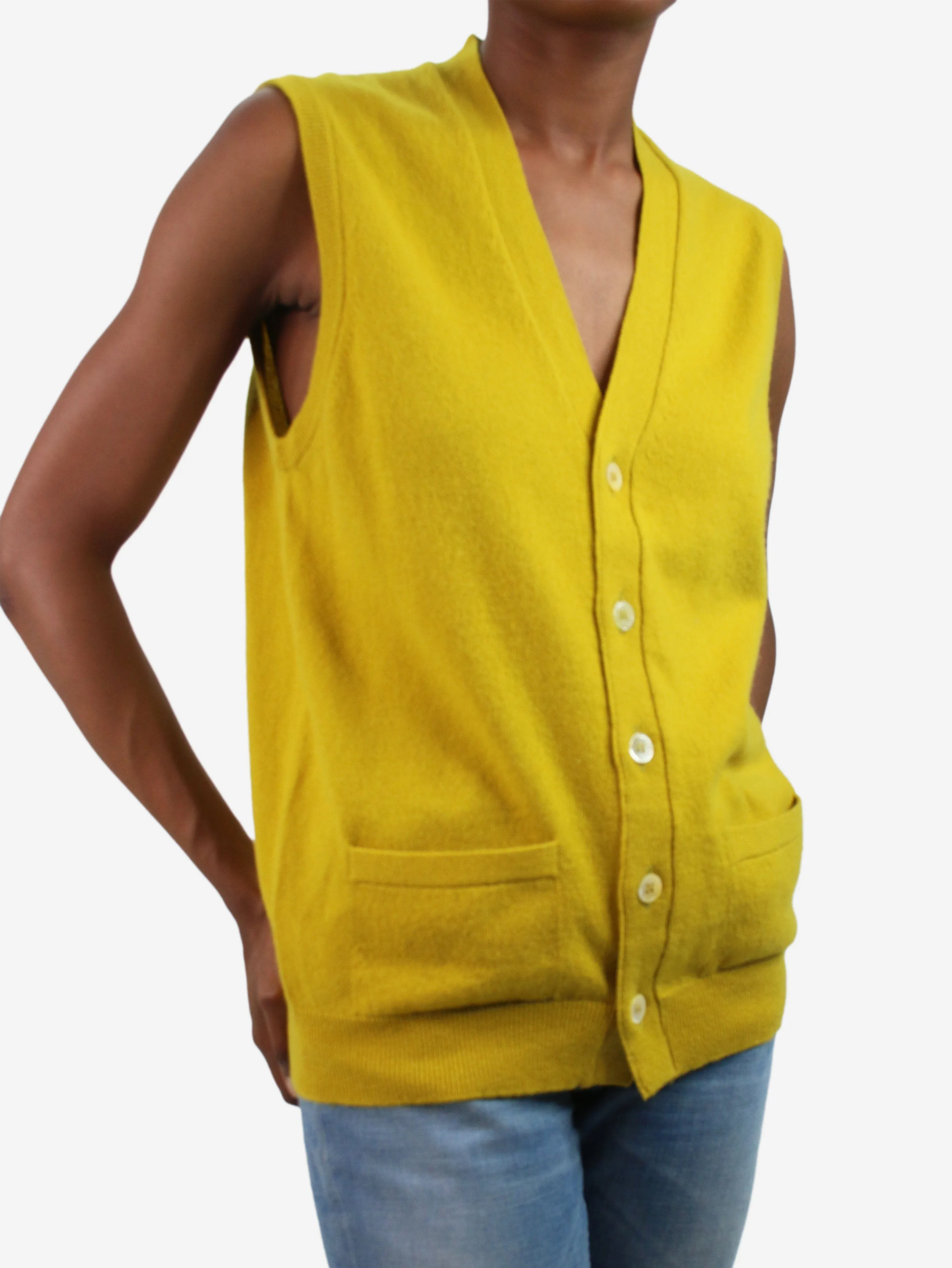 Yellow sleeveless pocket cardigan - size XS