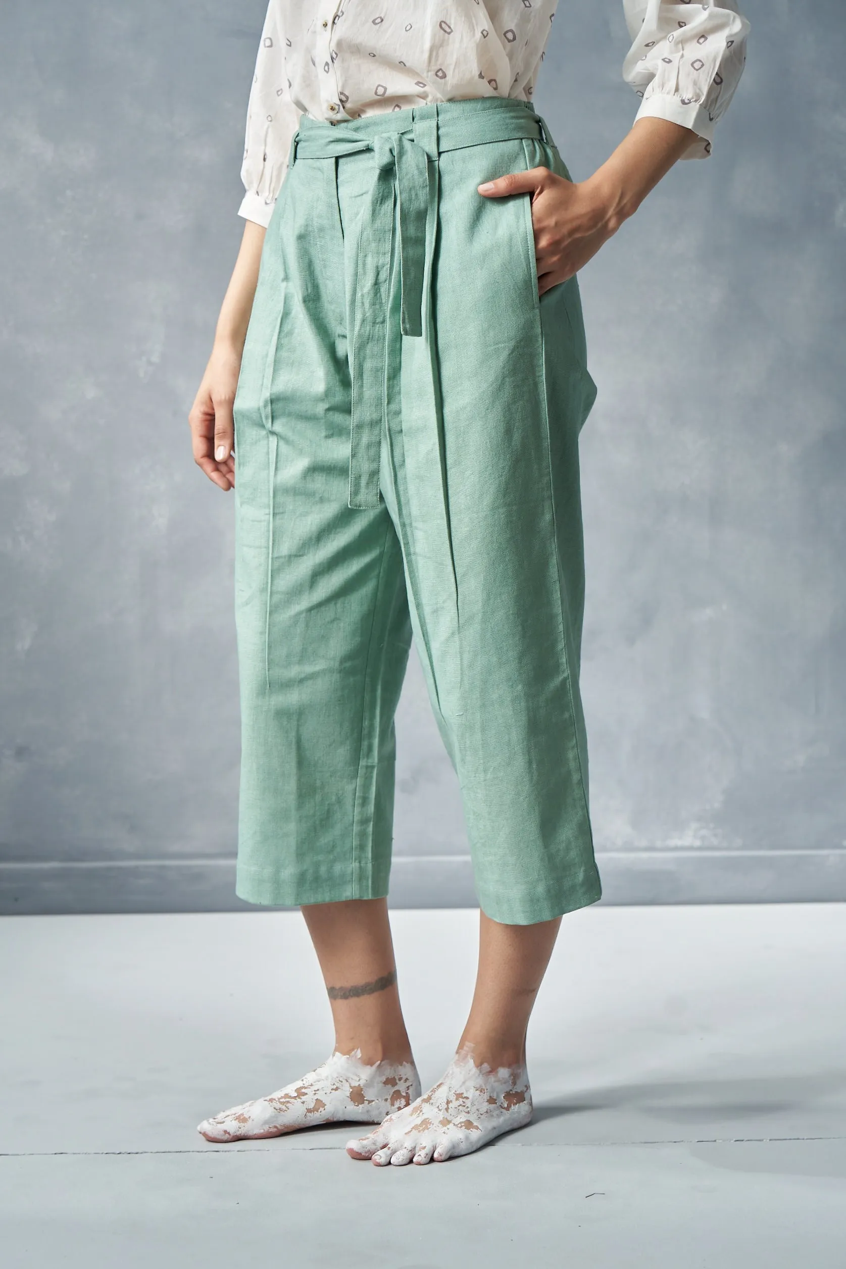 Zena paper-bag hemp pants