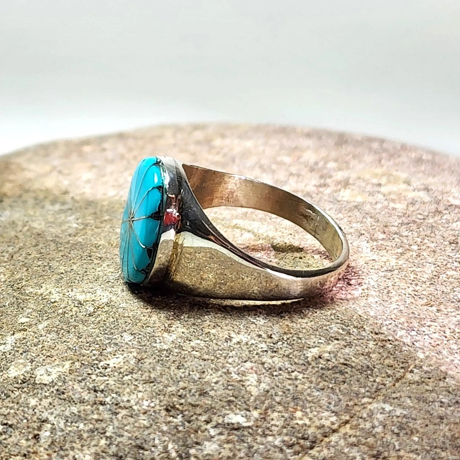 Zuni Radiating Turquoise Ring - Size 5.5, 6.5 & 11.25